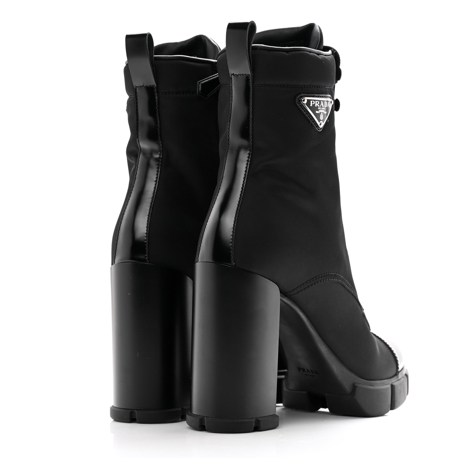 Prada Spazzolato Re-Nylon Metal Triangle Logo 110mm Ankle Boots 40 Black 4 of 14