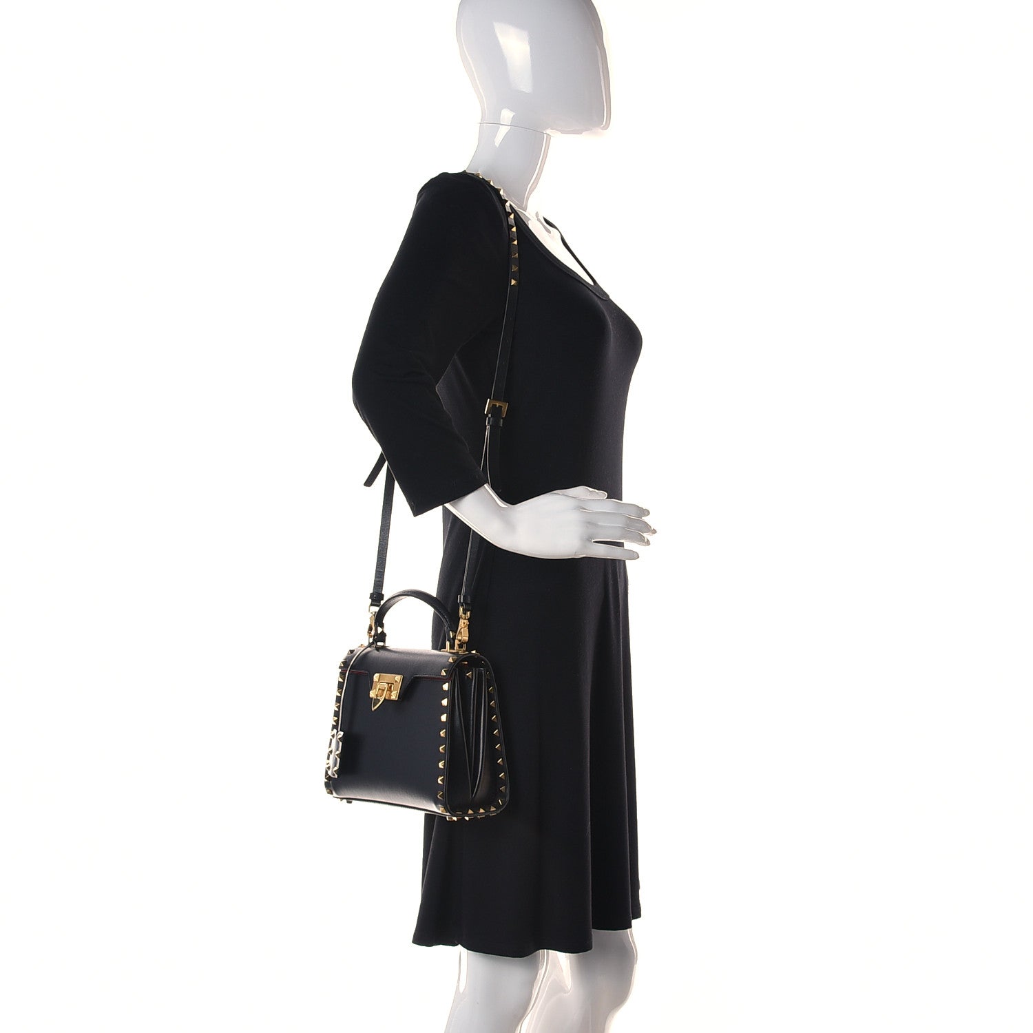 Valentino Garavani Grainy Calfskin Small Rockstud Alcove Top-Handle Flap Bag Black 2 of 9