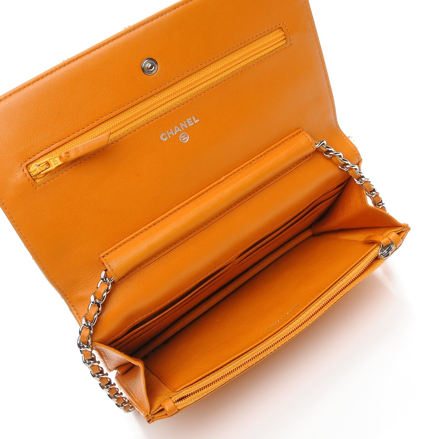 Patent Quilted Wallet On Chain WOC Orange