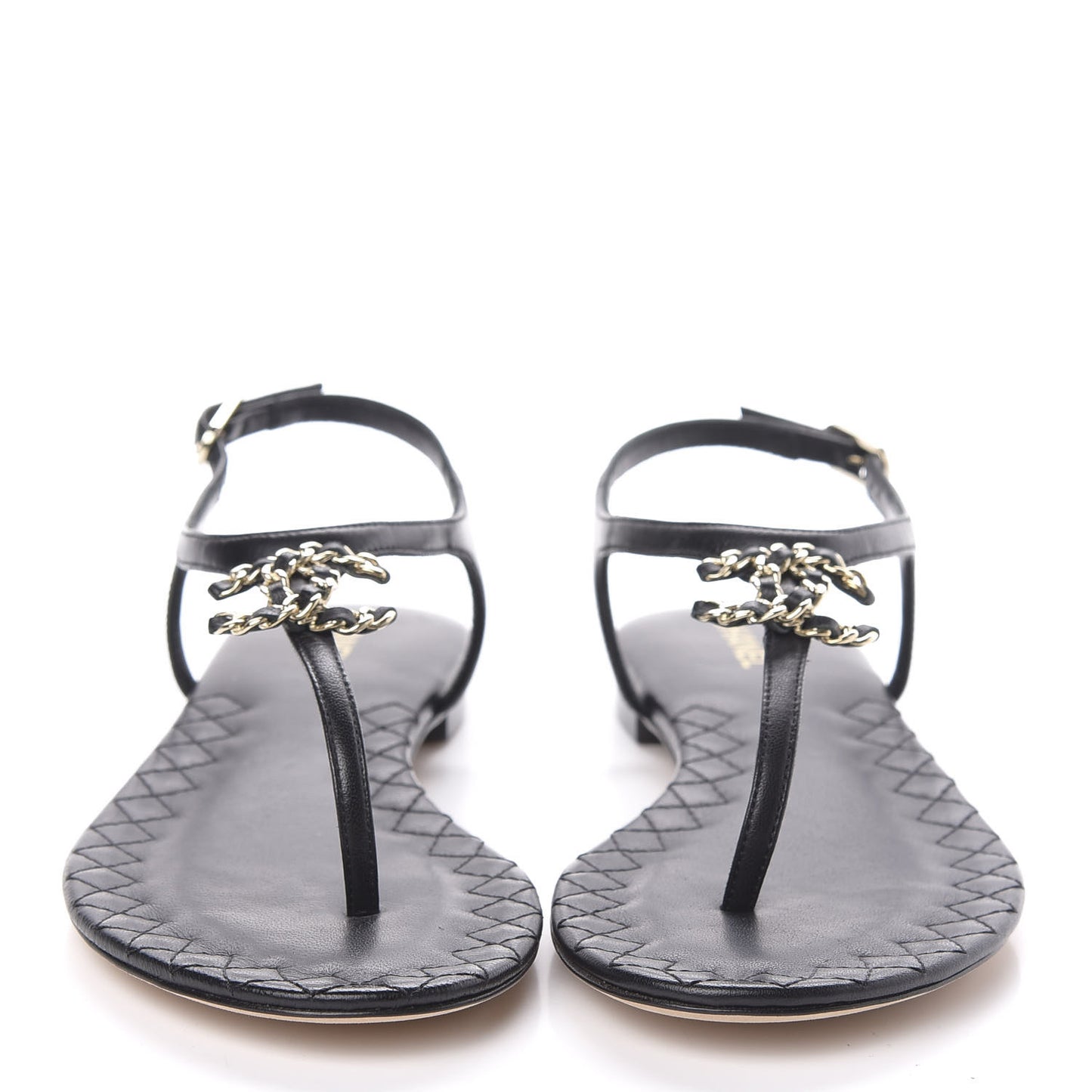 Lambskin Chain CC Logo Thong Sandals 37 Black