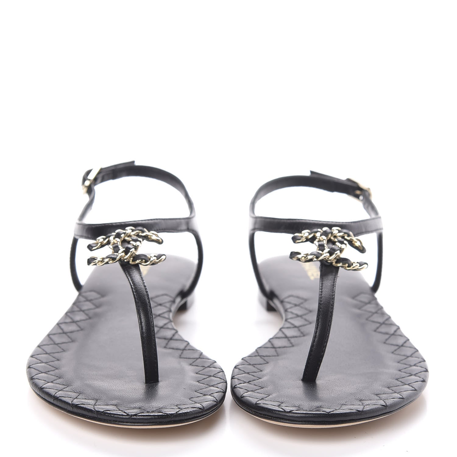 Chanel Lambskin Chain CC Logo Thong Sandals 37 Black 2 of 8