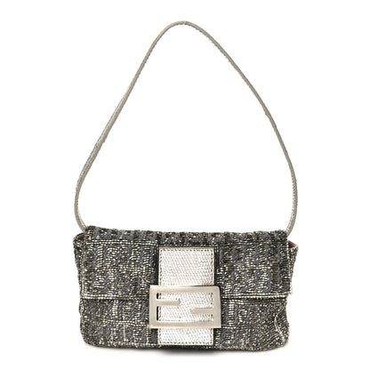 Fendi Metallic Lizard Beaded Embroidered Mini Baguette Grey 1 of 12