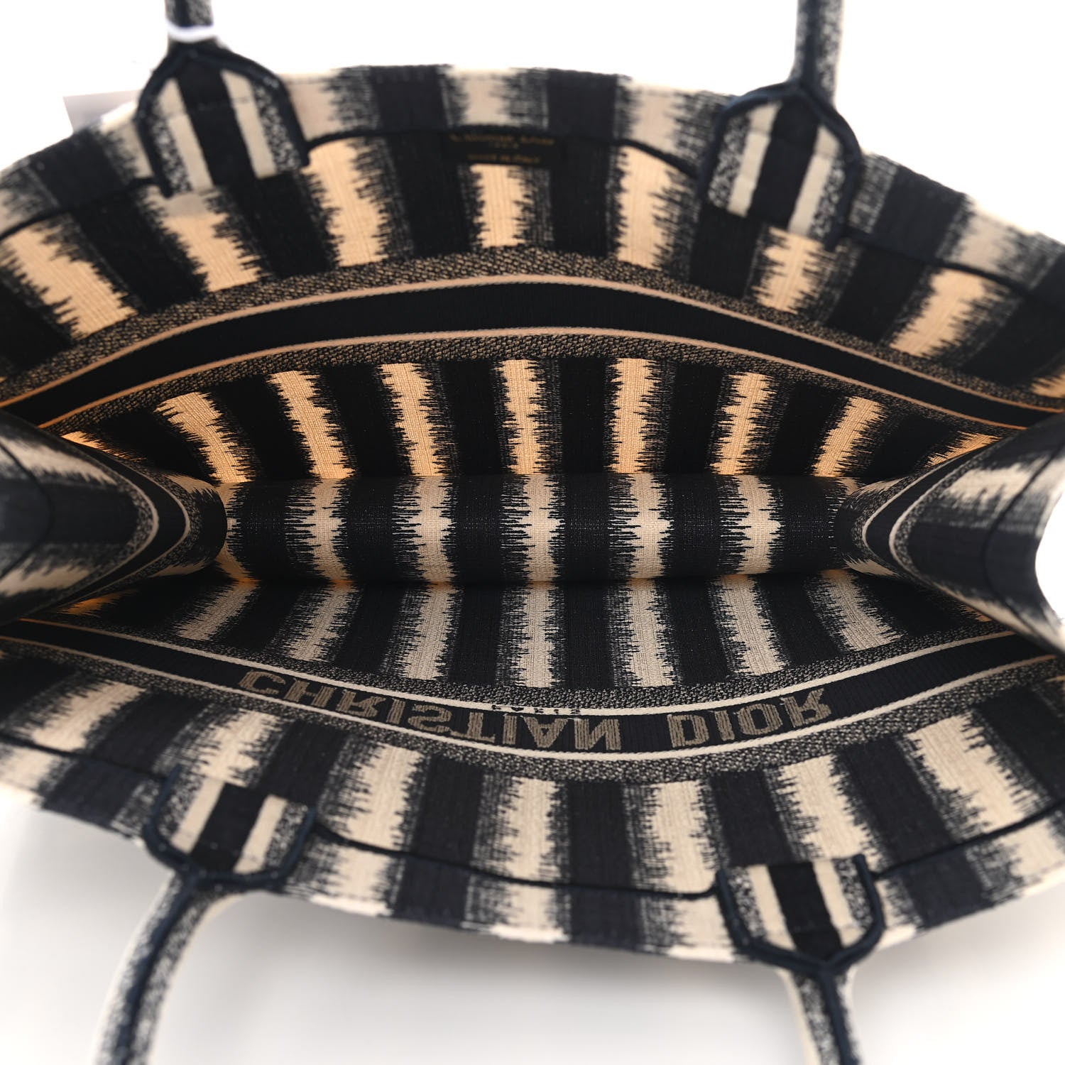 Christian Dior Canvas Embroidered Large Striped Book Tote Navy 5 of 10
