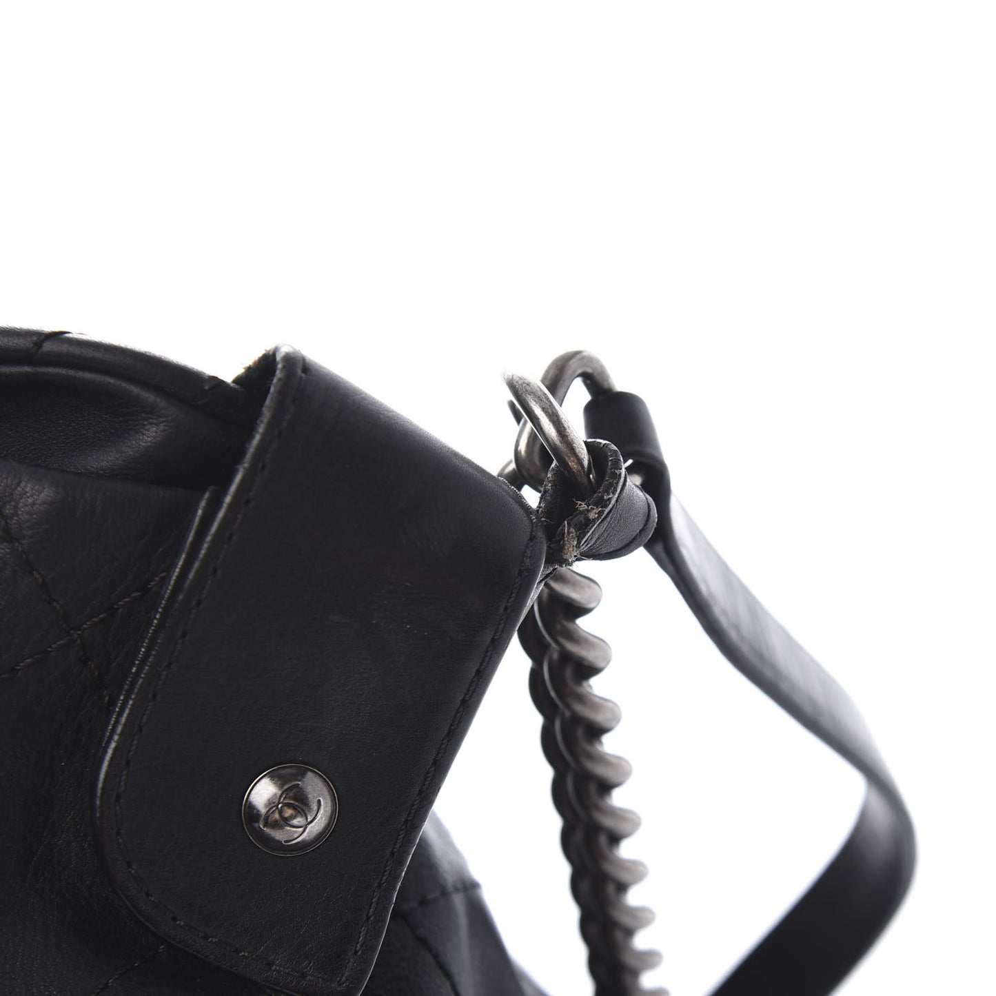 Calfskin Stitched Double Zip Hobo Black