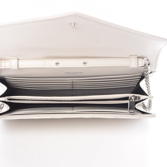 Saint Laurent Grain De Poudre Matelasse Chevron Monogram Chain Wallet Icy White 5 of 7