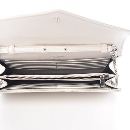 Saint Laurent Grain De Poudre Matelasse Chevron Monogram Chain Wallet Icy White 5 of 7