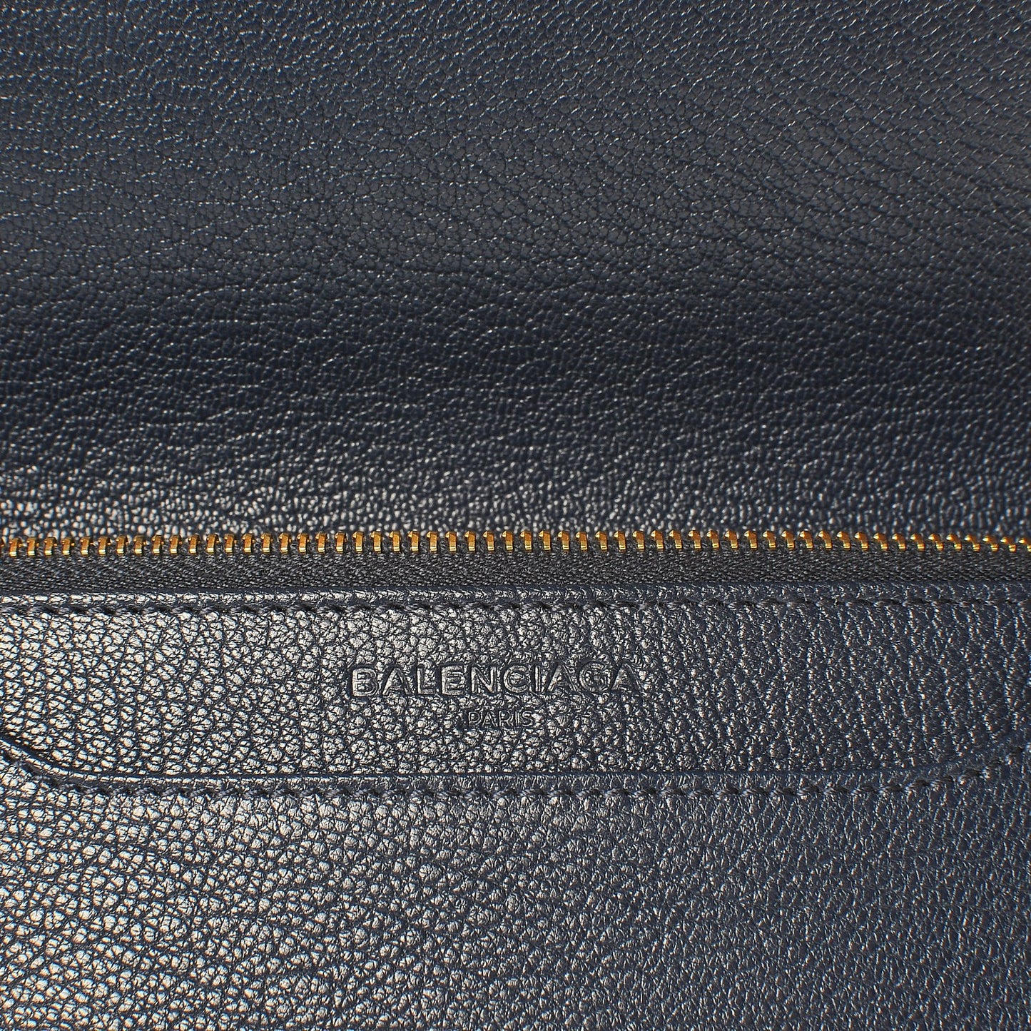 Chevre Gold Metallic Edge Hardware Wallet on Chain Bleu Nuit