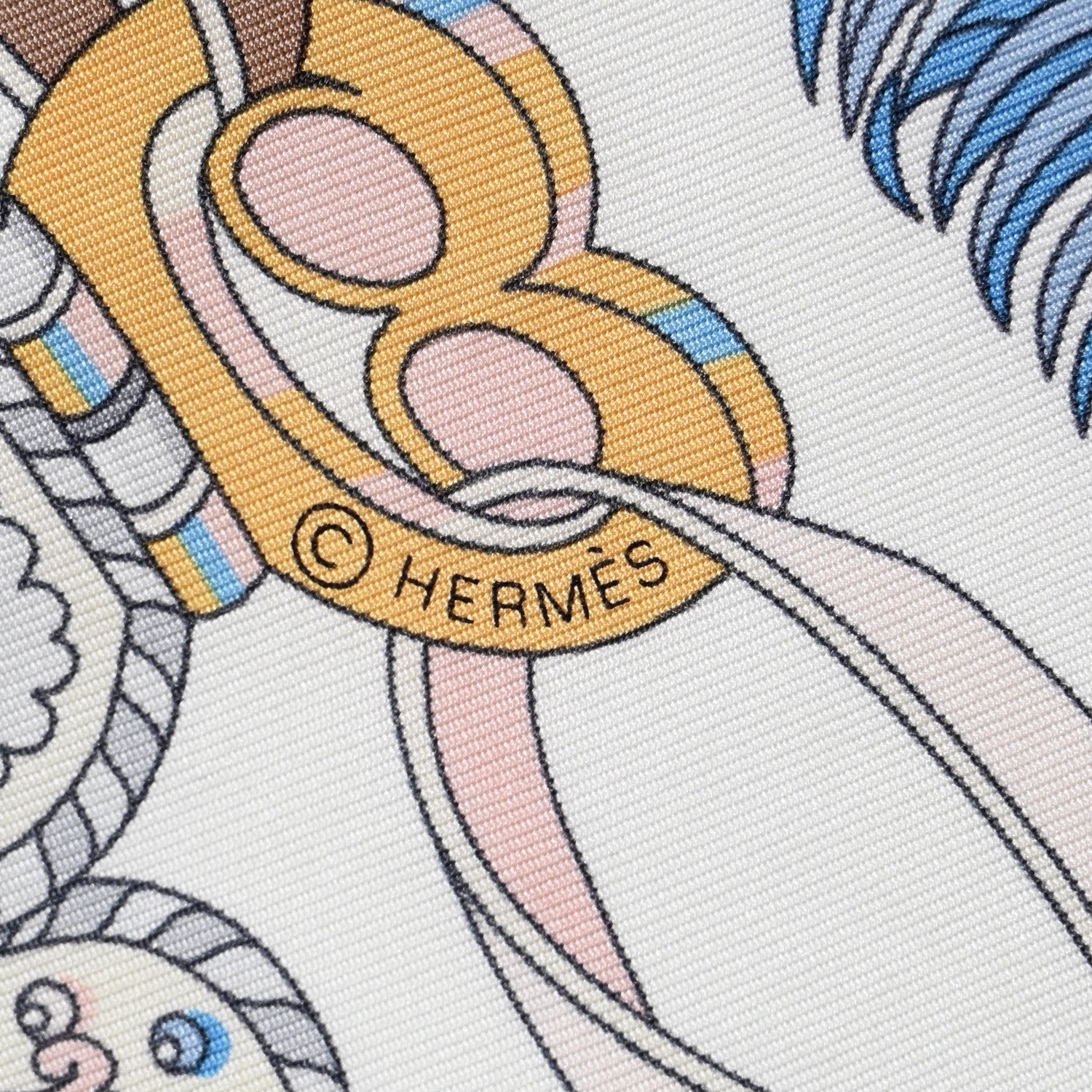 Hermes Silk Sous L Egide De Mars Wash Sacrf 90 Blanc Cassé Bleu Rose 3 of 5