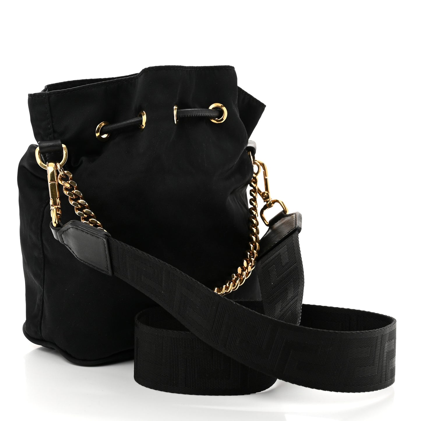 Nylon Medusa Drawstring Bucket Bag Black