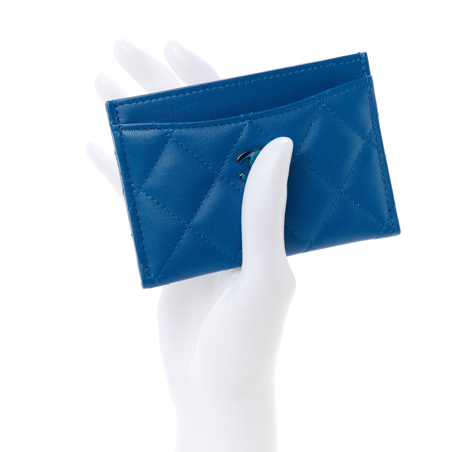 Lambskin Quilted Card Holder Blue Pink