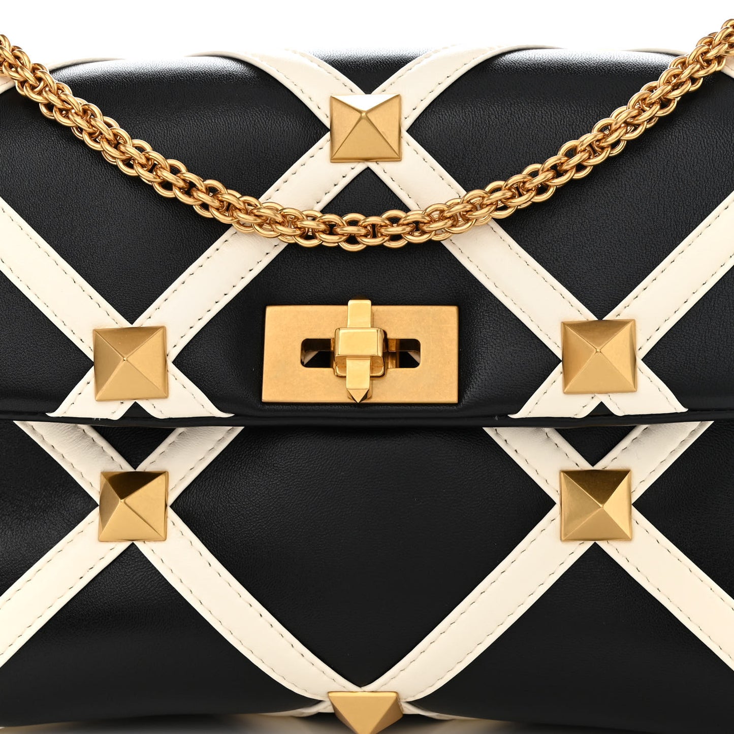 Nappa Large Roman Stud Shoulder Bag Black White