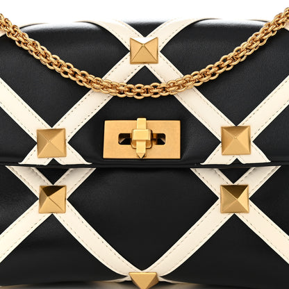 Valentino Garavani Nappa Large Roman Stud Shoulder Bag Black White 7 of 9