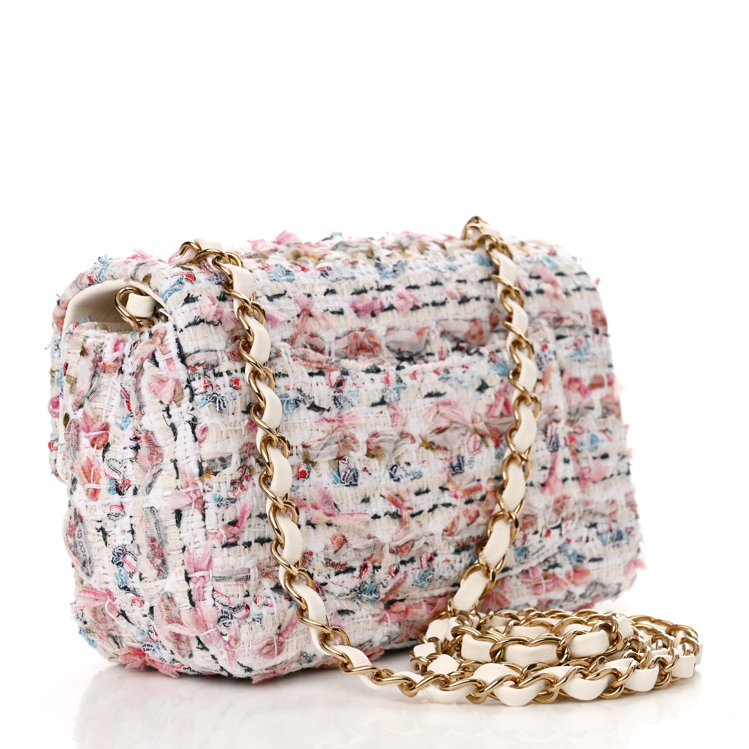 Chanel Tweed Quilted Mini Rectangular Flap Ecru Pink Blue Green 3 of 11