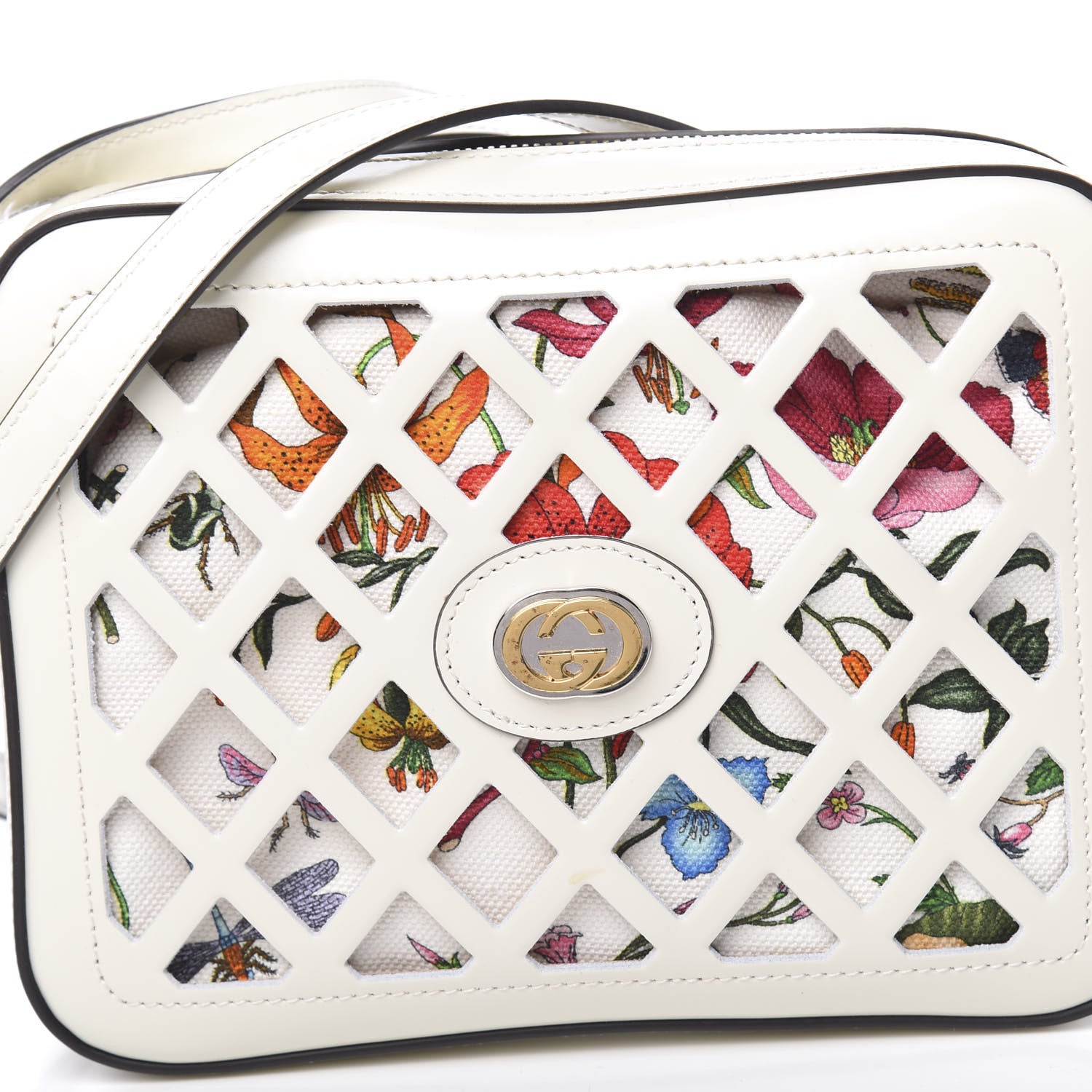 Gucci Canvas Calfskin Cutout Flora Floral Shoulder Bag White Multicolor 9 of 11