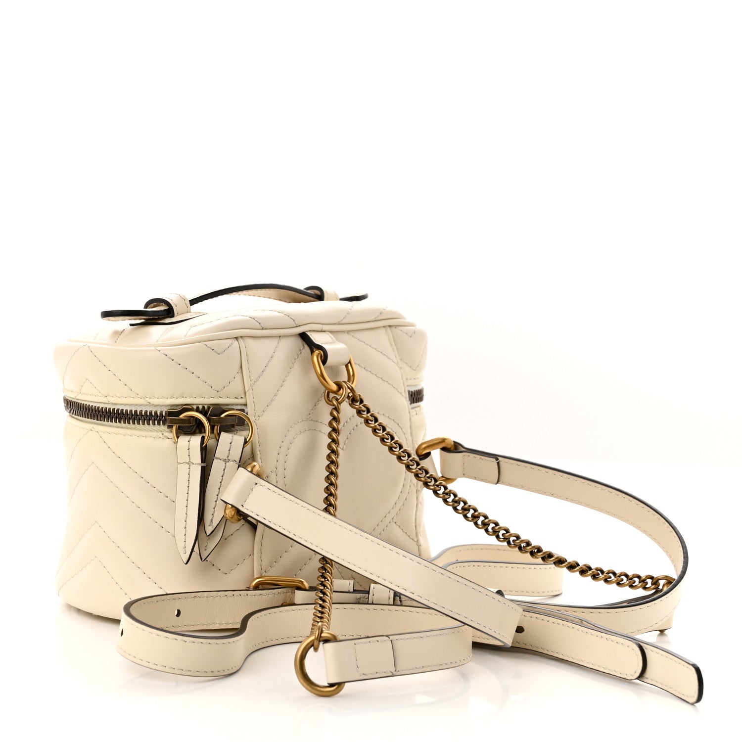 Gucci Calfskin Matelasse Mini GG Marmont Round Backpack White 3 of 12
