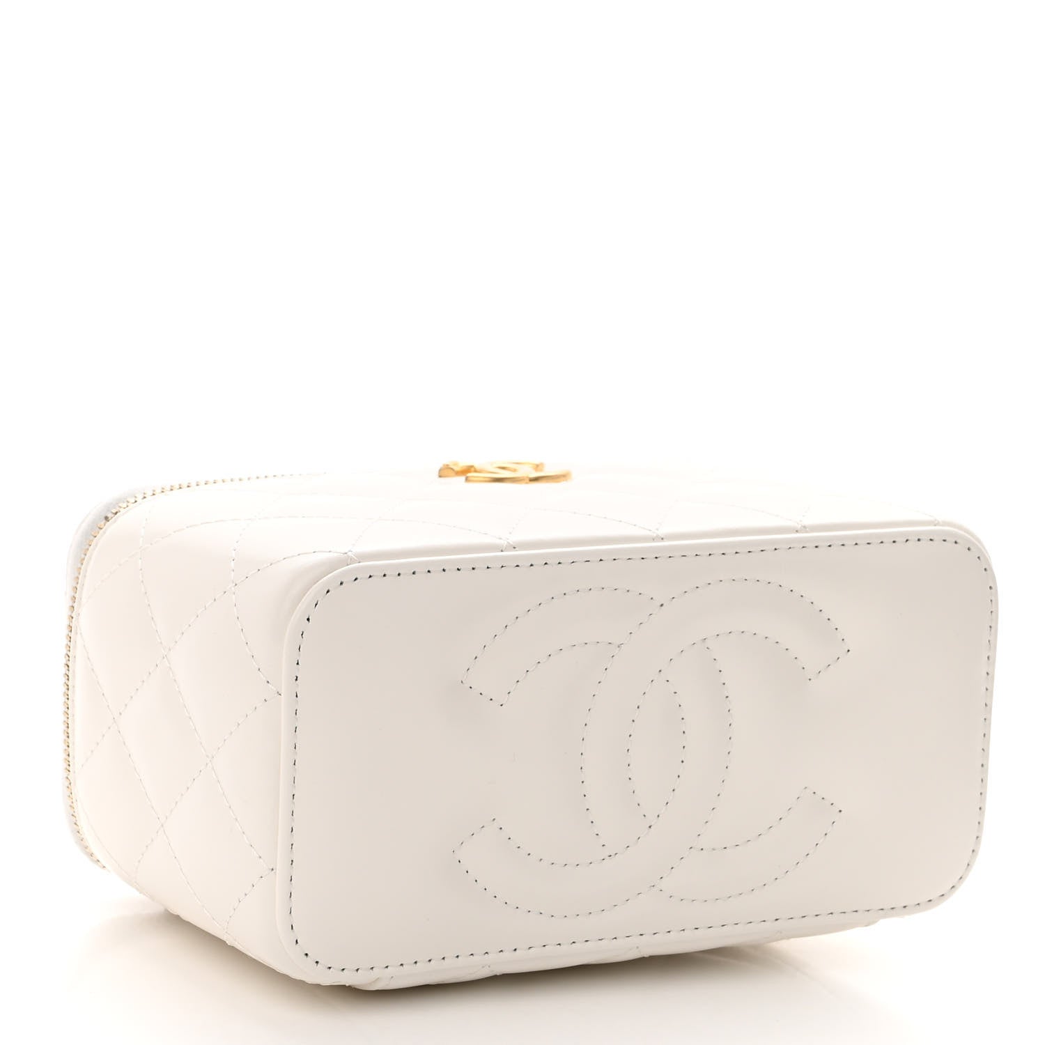 Chanel Shiny Calfskin Quilted Small Top Handle Vanity Case With Chain White 4 of 13