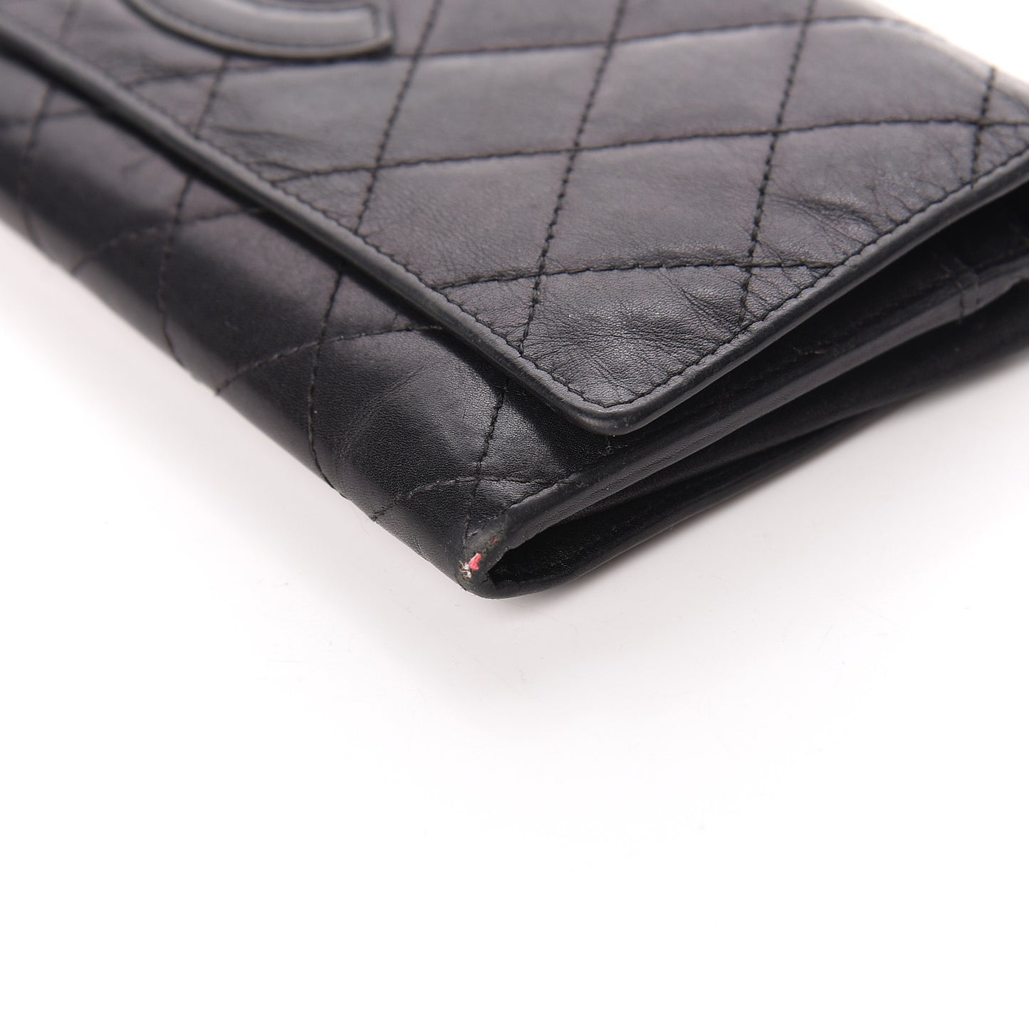 Calfskin Quilted Cambon Flap Wallet Black