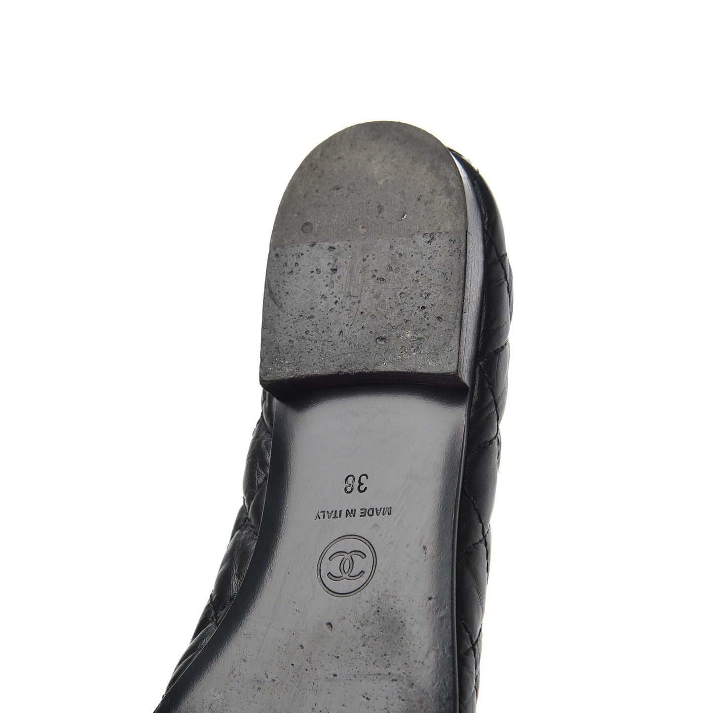 Aged Calfskin Quilted CC Cap Toe Ballerina Flats 38 Black