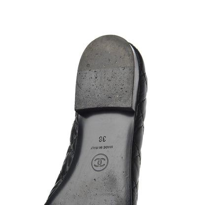 Chanel Aged Calfskin Quilted CC Cap Toe Ballerina Flats 38 Black 22 of 25