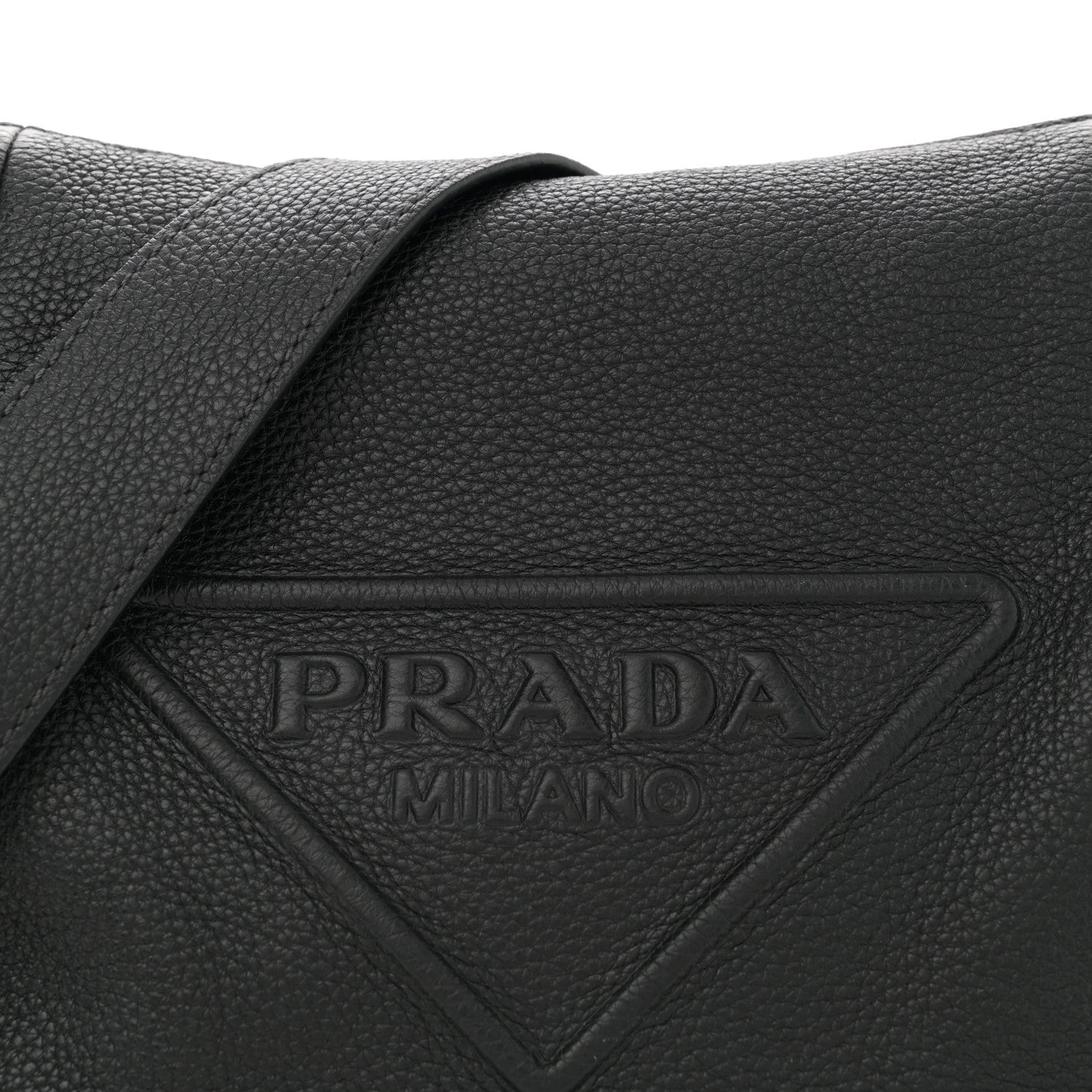 Prada Vitello Daino Triangle Logo Embossed Shoulder Bag Black 8 of 10