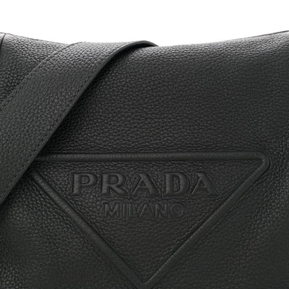 Prada Vitello Daino Triangle Logo Embossed Shoulder Bag Black 8 of 10