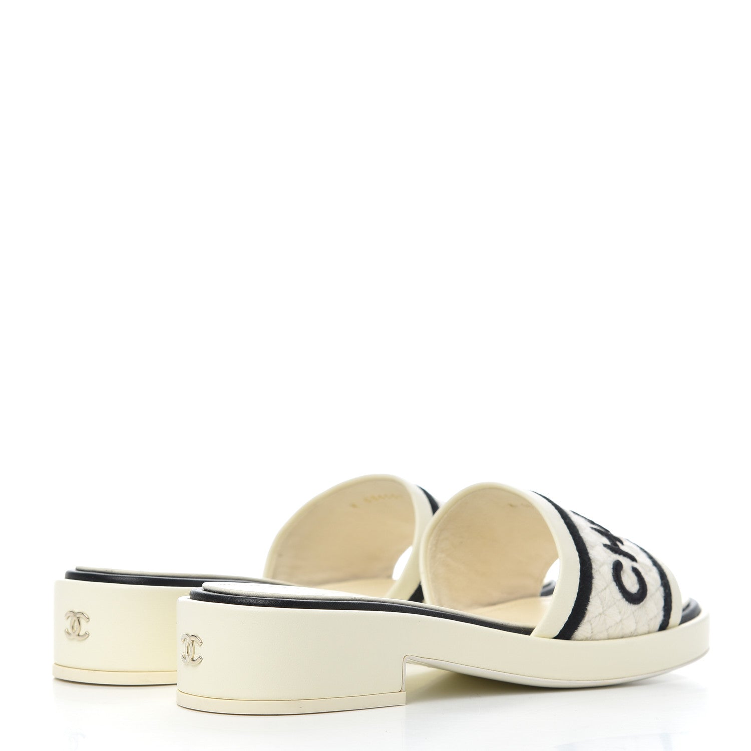 Chanel Lambskin Embroidered CC Mule Sandal 38 Ivory Black 4 of 15