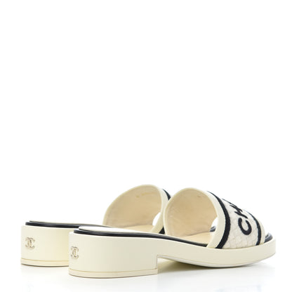 Chanel Lambskin Embroidered CC Mule Sandal 38 Ivory Black 4 of 15
