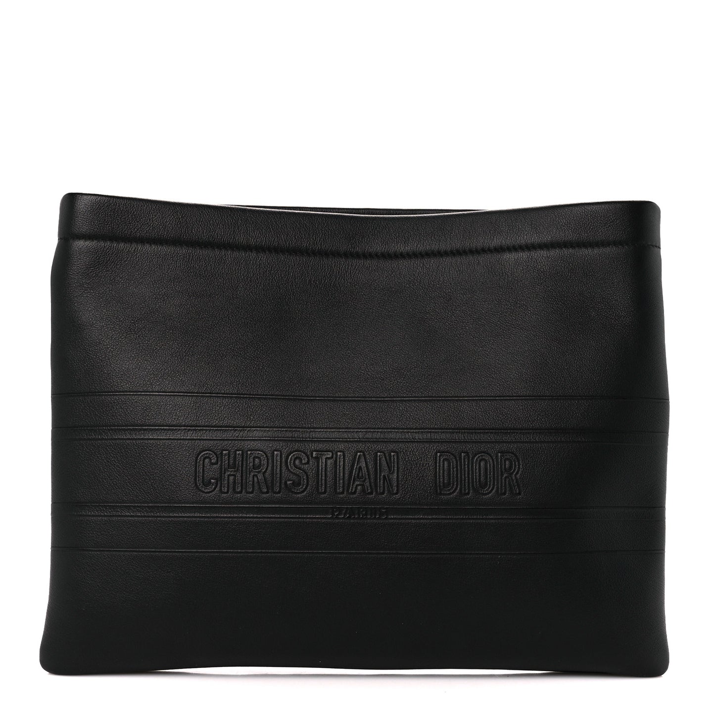 Calfskin Medium Diordouble Zip Pouch Black