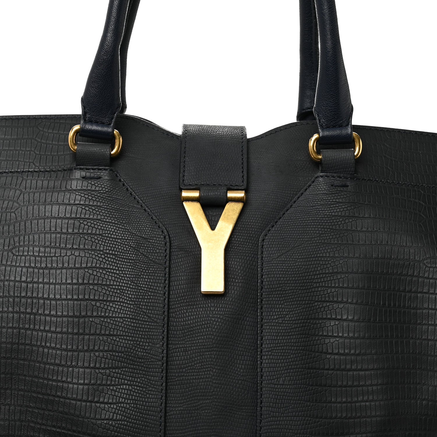 Saint Laurent Calfskin Lizard Embossed Large Cabas ChYc Navy Blue 7 of 13