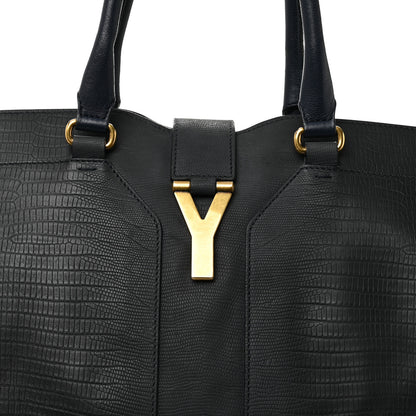 Saint Laurent Calfskin Lizard Embossed Large Cabas ChYc Navy Blue 7 of 13