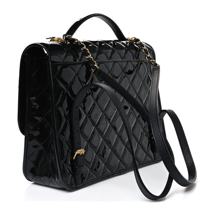 Chanel Patent Quilted Large School Memory Top Handle Flap Black Black 2 of 9