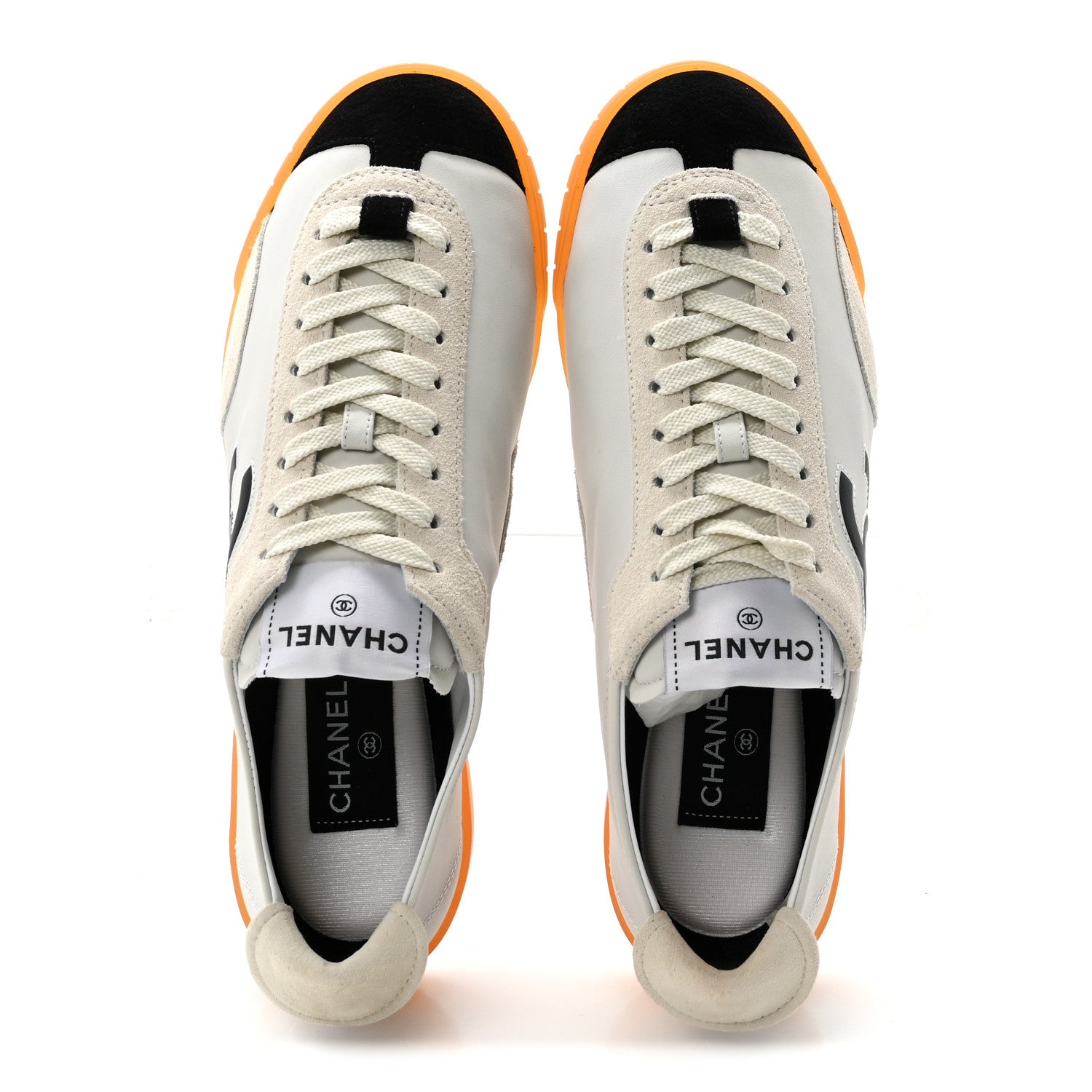 Chanel Calfskin Embossed Suede Sneakers 39 White Black 2 of 10