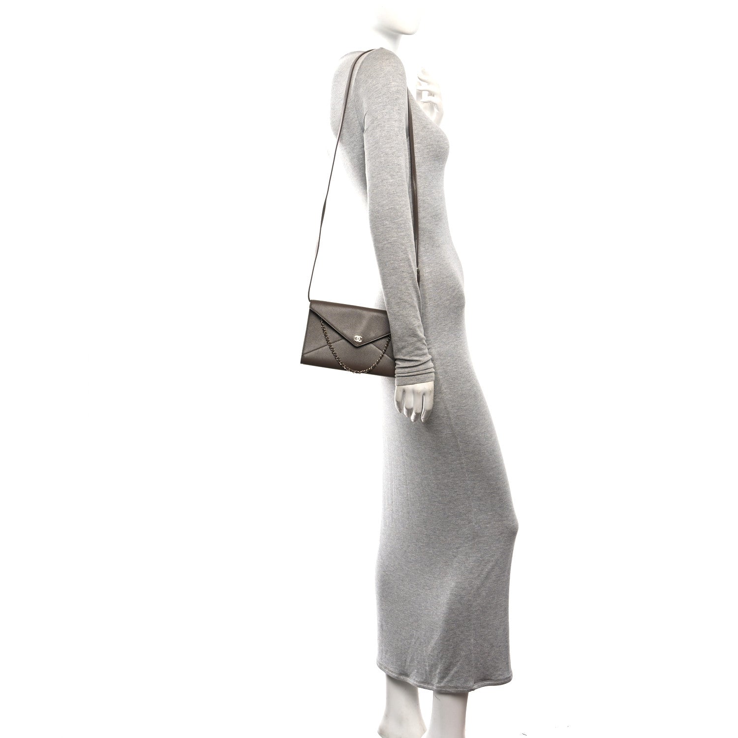 Chanel Grained Goatskin Envelope Clutch With Chain Light Brown 2 of 10
