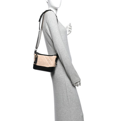 Chanel Aged Calfskin Quilted Small Gabrielle Hobo Beige Black 2 of 13