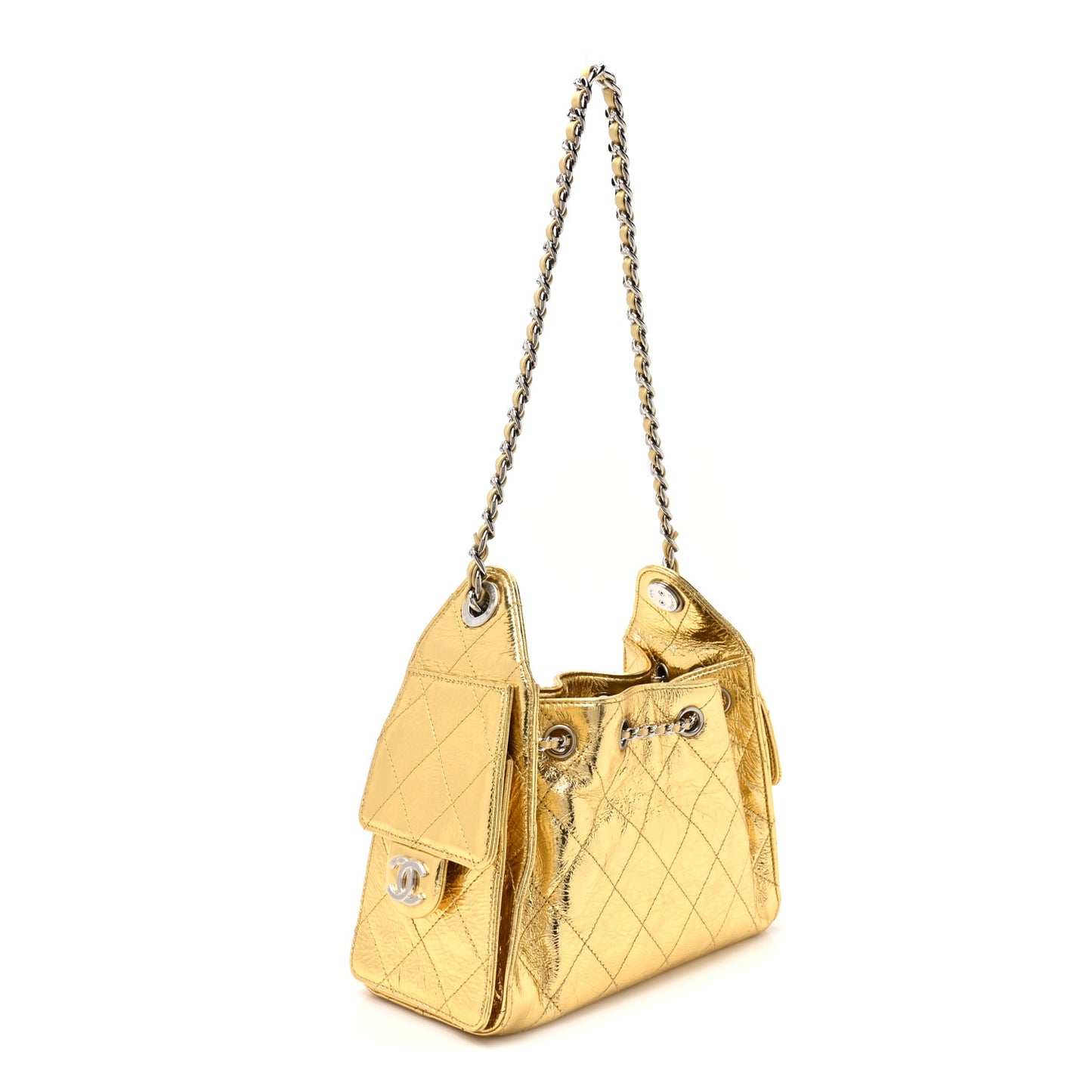 Metallic Aged Calfskin Mini Chanel 25 Handbag Gold
