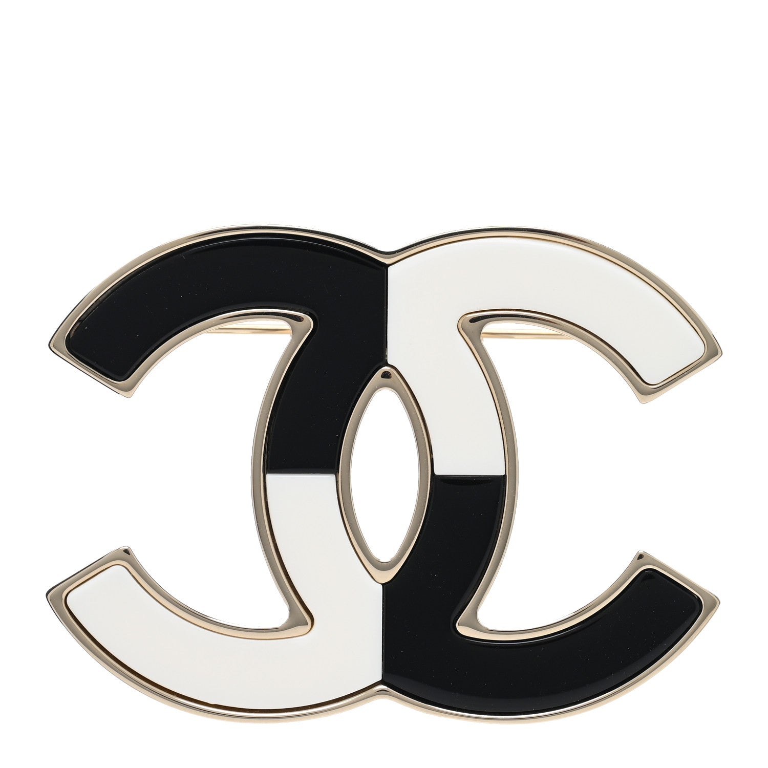 Chanel Enamel CC Brooch Black White Gold 1 of 3