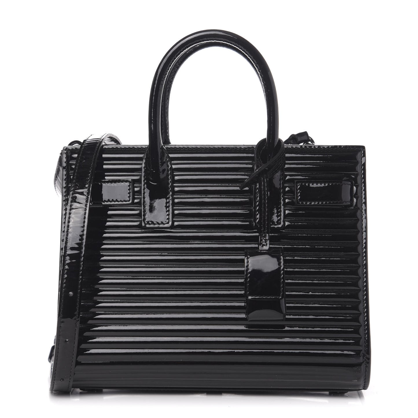 Ribbed Patent Calfskin Nano Sac De Jour Black