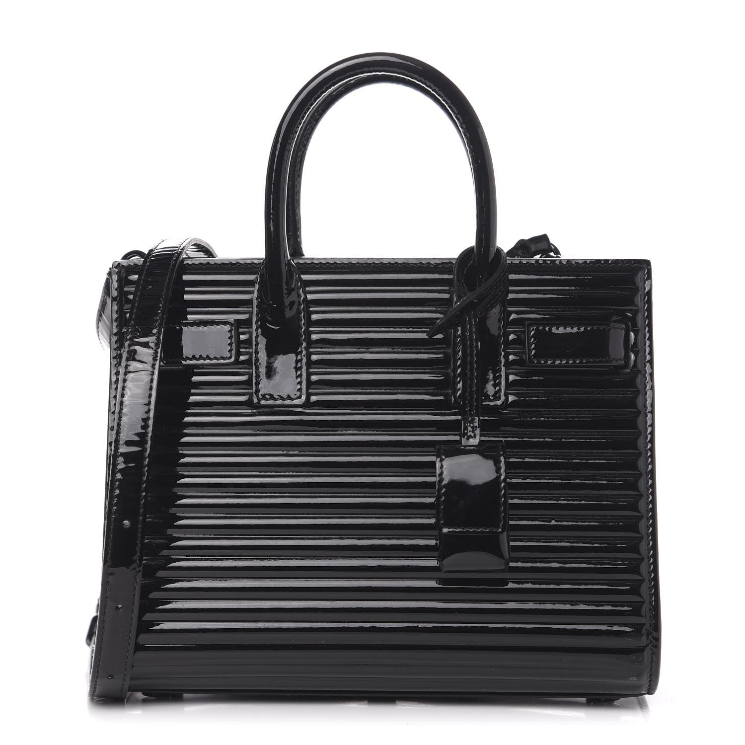 Saint Laurent Ribbed Patent Calfskin Nano Sac De Jour Black 1 of 9