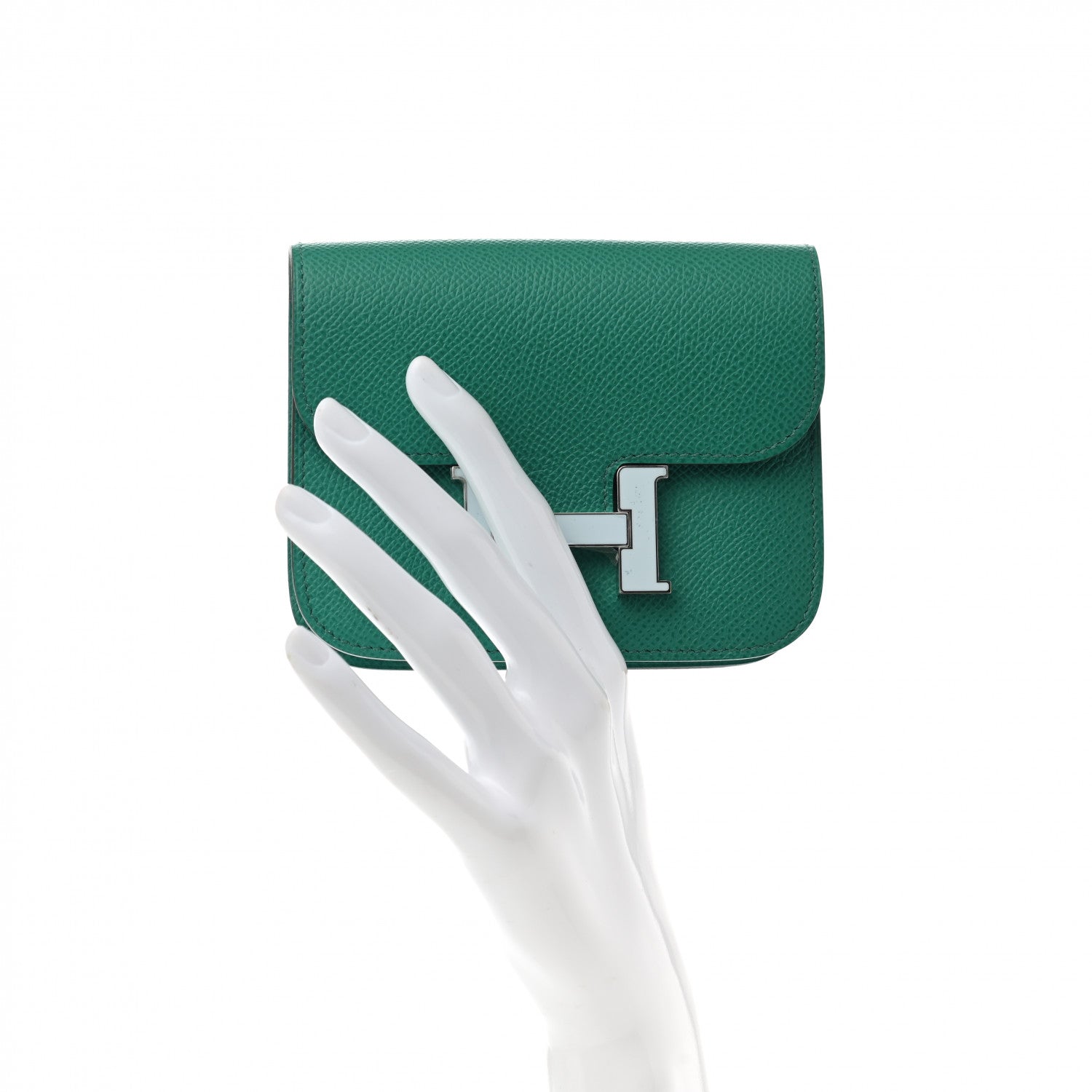 Hermes Epsom Enamel Constance Slim Wallet Vert Jade Bleu Brume 3 of 9