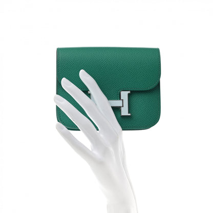 Hermes Epsom Enamel Constance Slim Wallet Vert Jade Bleu Brume 3 of 9