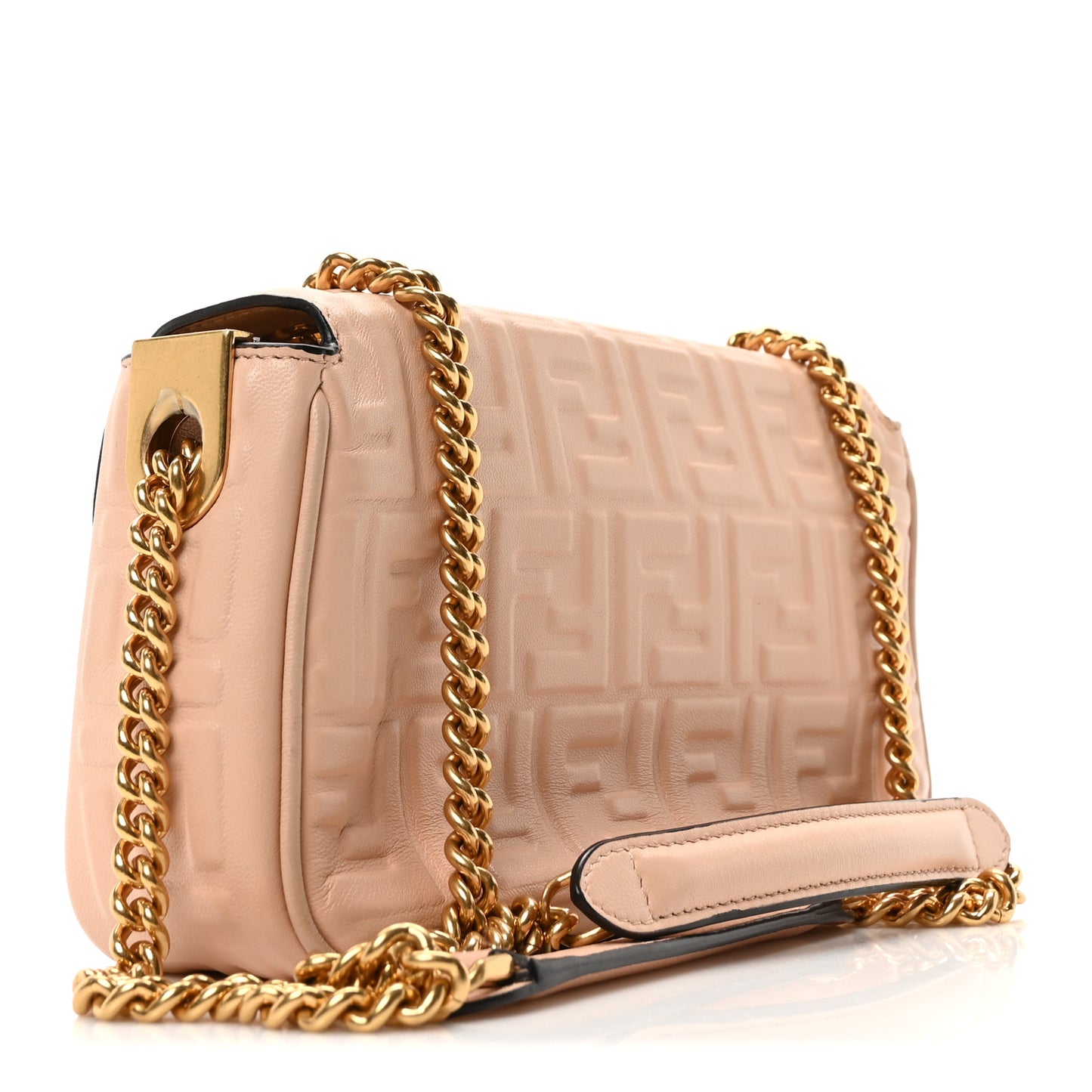Nappa Small FF Embossed Midi Chain Baguette Light Rose