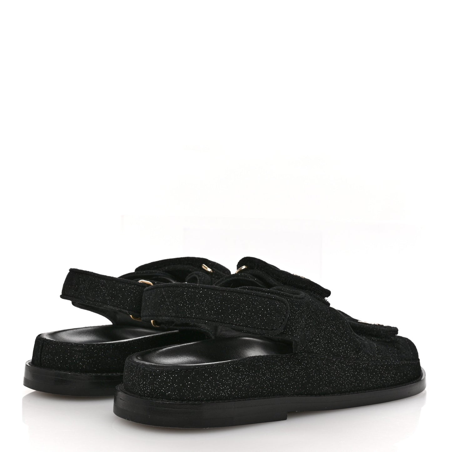 Suede Kidskin Glitter Crystal Velcro Dad Sandals 38 Black Silver