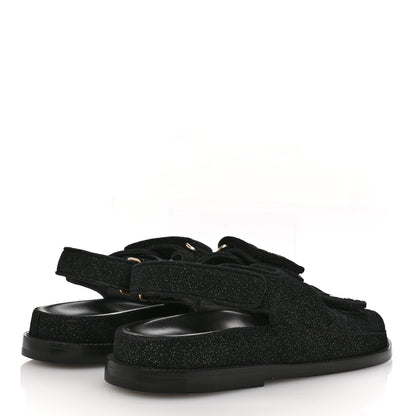 Chanel Suede Kidskin Glitter Crystal Velcro Dad Sandals 38 Black Silver 5 of 9