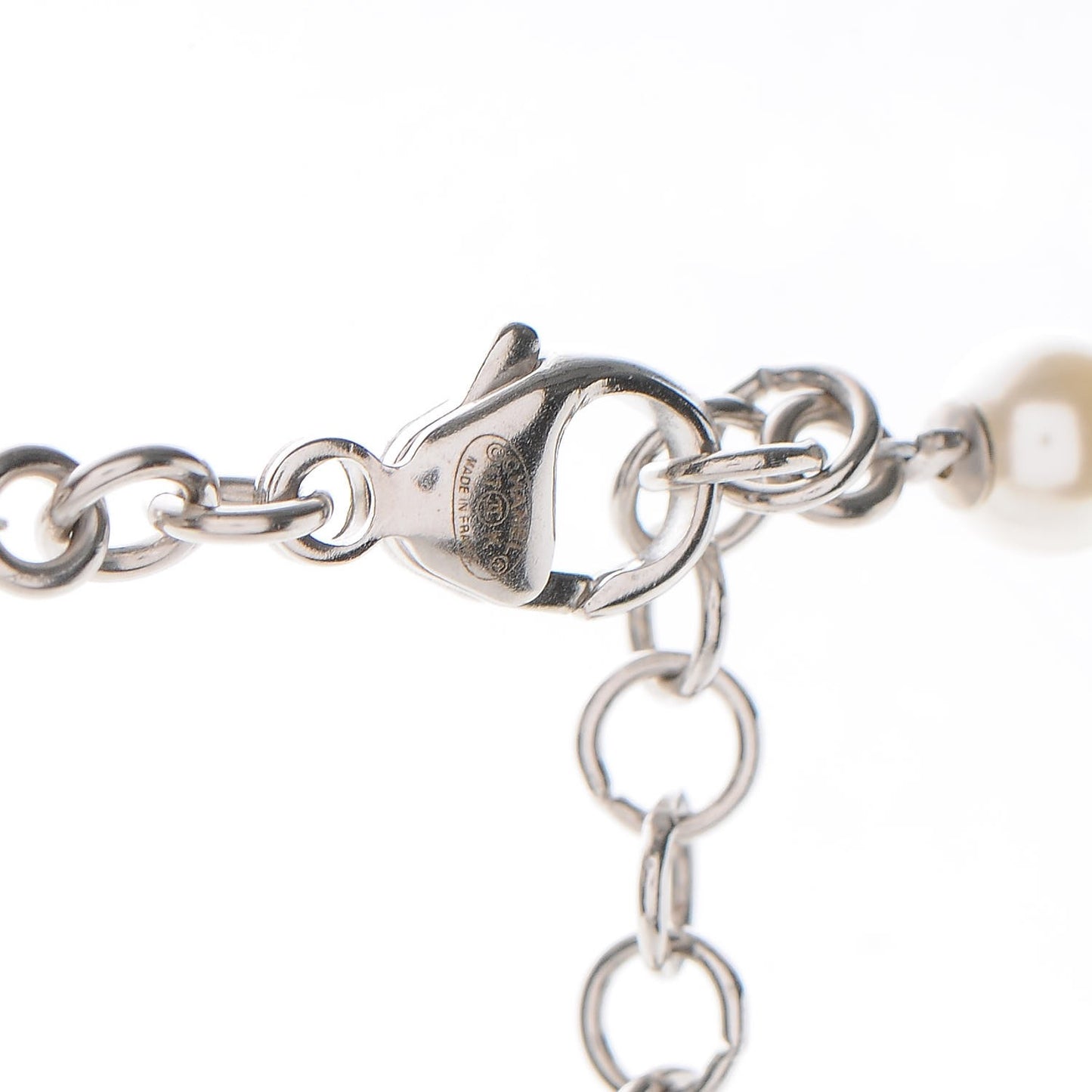 Graduated Pearl Crystal CC Long Necklace Silver
