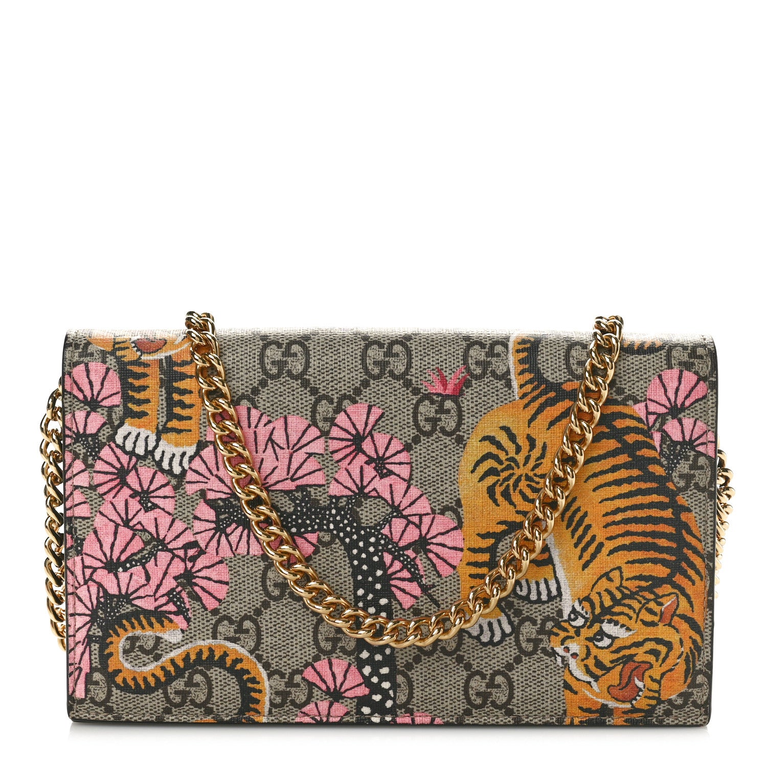 Gucci GG Supreme Monogram Bengal Chain Wallet Beige Pink 1 of 8