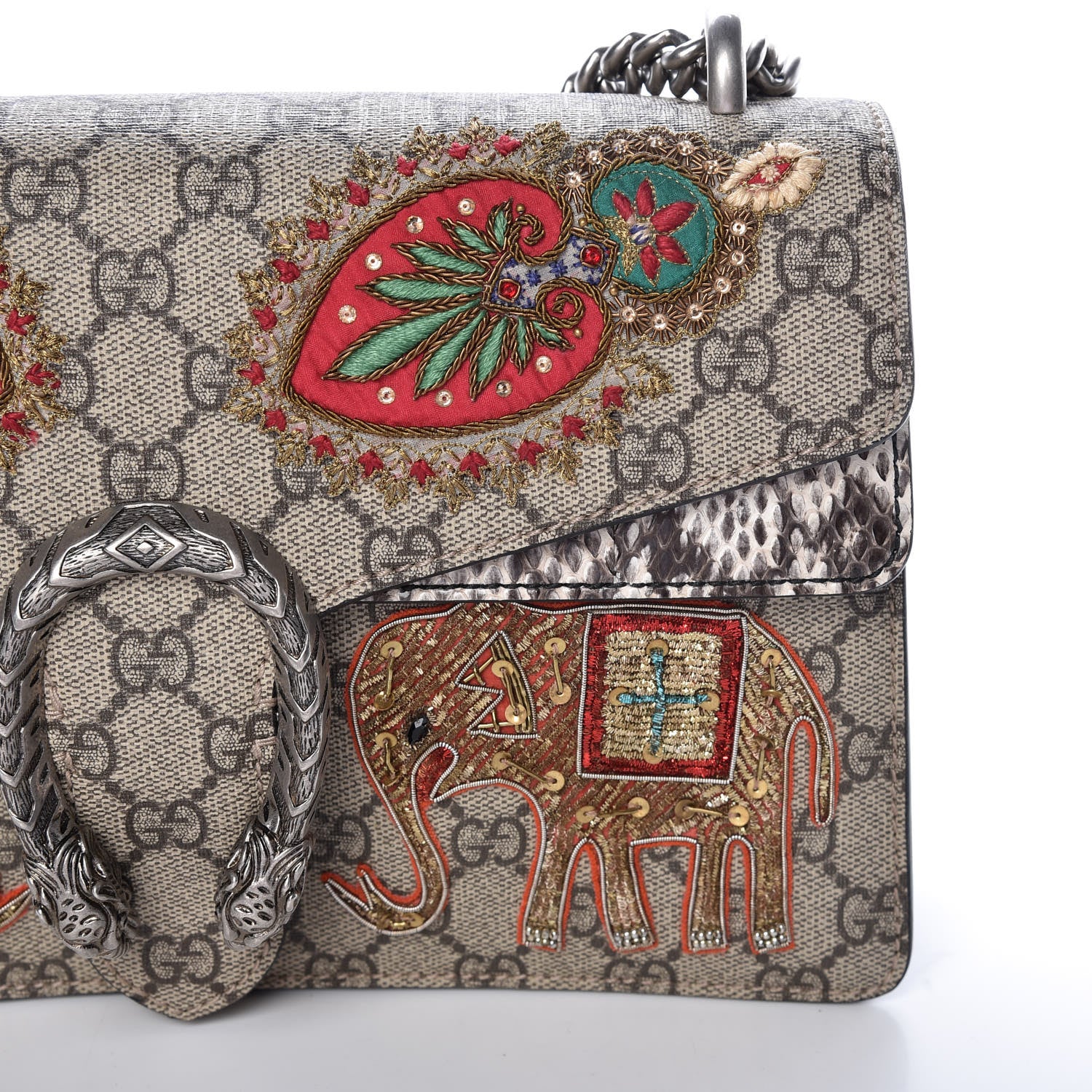 Gucci GG Supreme Monogram Elaphe Elephant Embroidered Small Dionysus Shoulder Bag 10 of 11