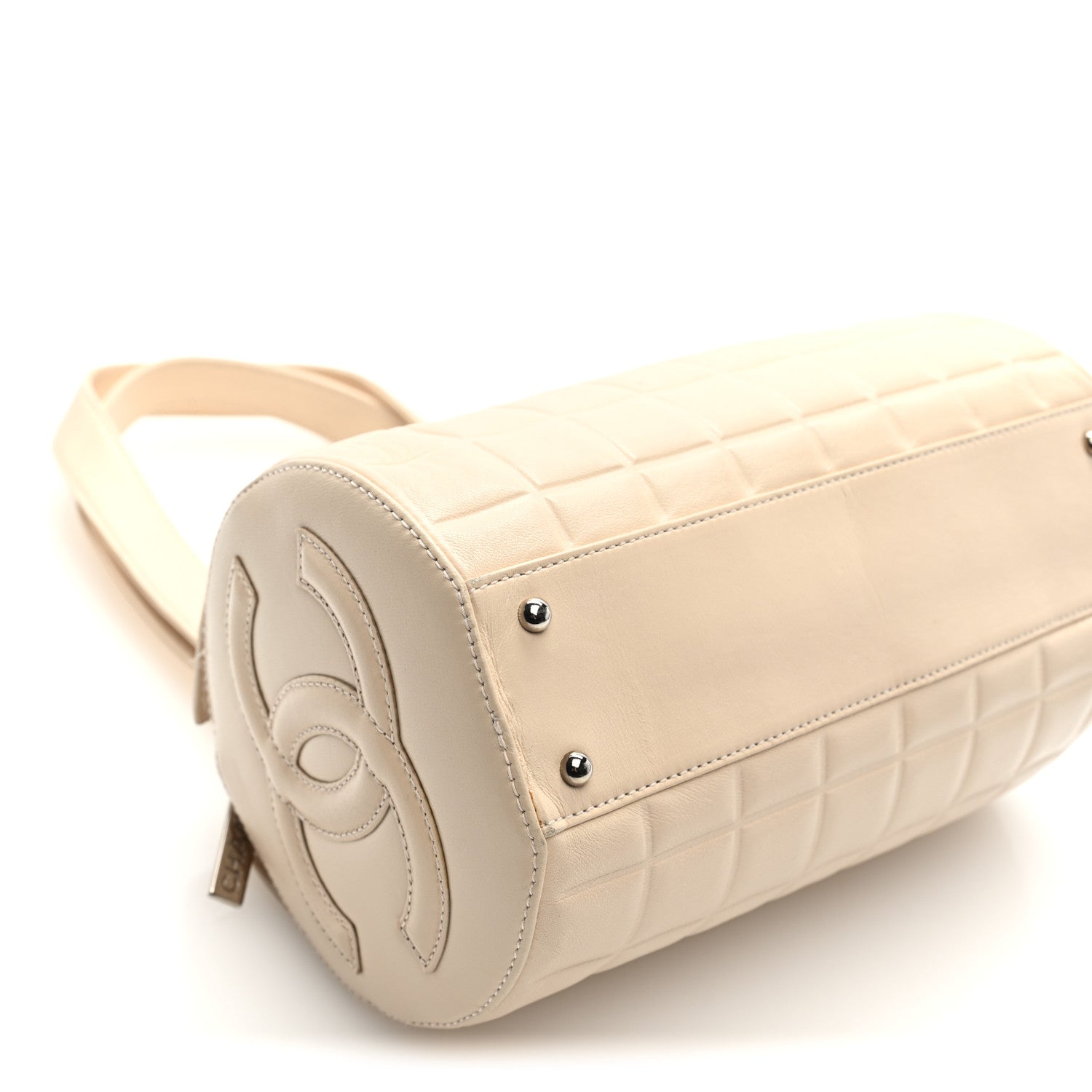 Chanel Lambskin Quilted CC Chocolate Bar Barrel Bag Beige 9 of 10