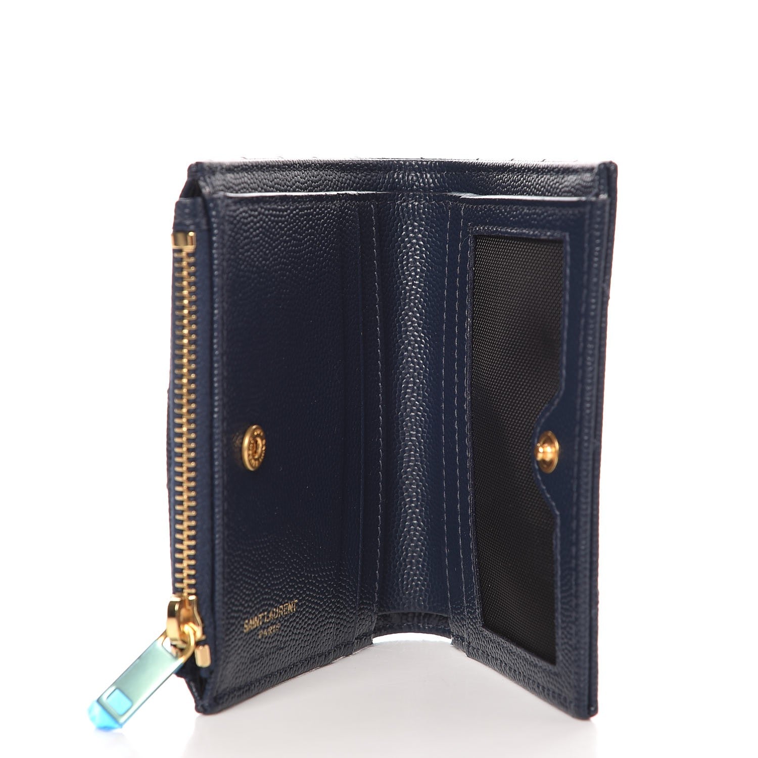 Saint Laurent Grain De Poudre Matelasse Chevron Monogram Zipped Card Case Navy 5 of 7