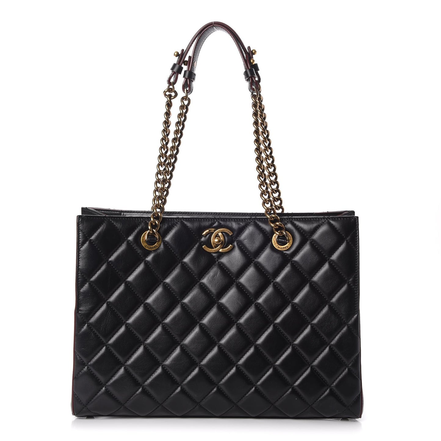 Calfskin Quilted Perfect Edge Tote Black