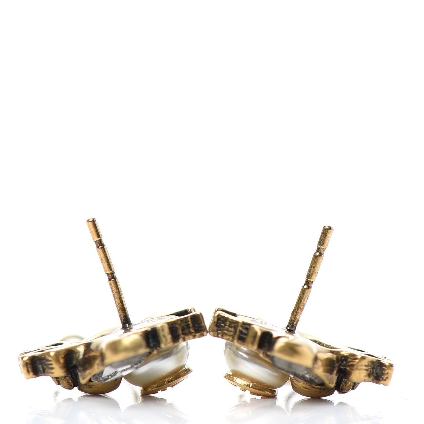 Crystal Pearl GG Bee Earrings Gold